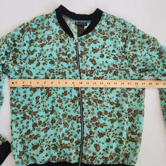 Ultra Flirt Floral Print Zip-Up Bomber Jacket Fairy Garden Feminine Summer Cute - Picture 5 of 6